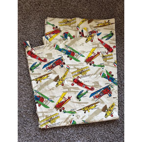 World War 1 WW1 Airplane Aircraft Canvas Curtain Panels & Valence Yellow Red - Picture 1 of 6